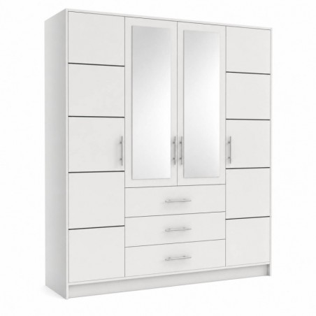 Roupeiro BALI com 4 portas de bater, 3 gavetas e espelho (196x200x58)