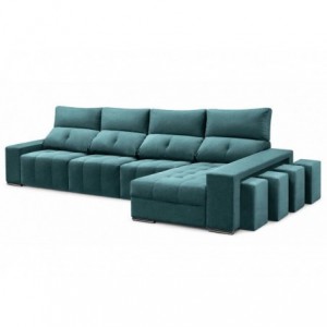 Sofá chaise long APOLO com 3 lugares, cama e puffs (345x160)