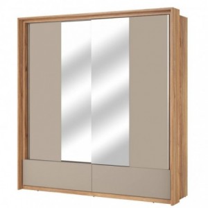 Roupeiro IMPRESSIO com 2 portas de correr, 2 gavetas e espelho (209x219x63)