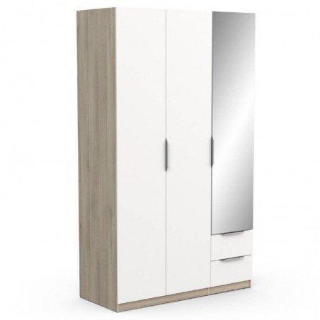 Roupeiro GHOST com 3 portas de bater, 2 gavetas e espelho (127,6x203x51,4)