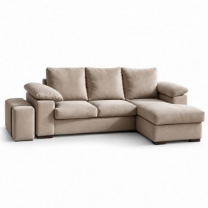 Sofá chaise long reversível DONATELLO com 2 lugares e puffs (230x150cm)