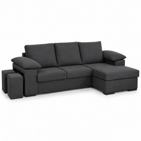 Sofá chaise long reversível DONATELLO com 2 lugares e puffs (230x150cm)