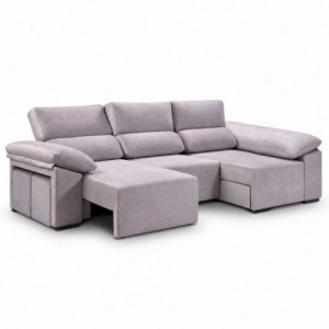 Sofá chaise long SANTIAGO com 2 lugares, cama e baú (255x150cm)