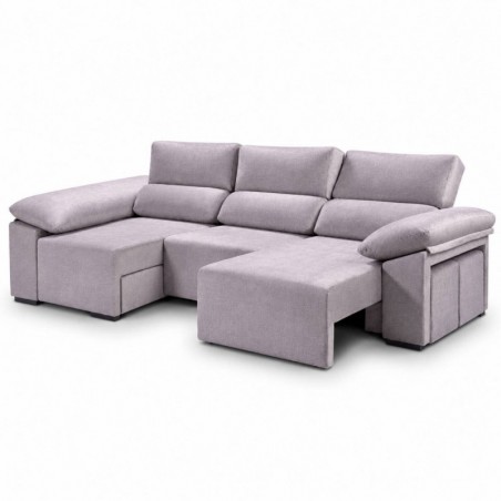 Sofá chaise long SANTIAGO com 2 lugares, cama e baú (255x150cm)