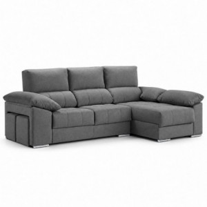 Sofá chaise long MADRID com 2 lugares, baú e puffs (300x160cm)