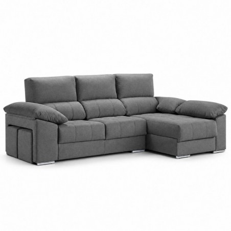 Sofá chaise long MADRID com 2 lugares, baú e puffs (300x160cm)