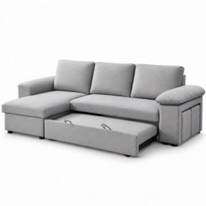 Sofá chaise long reversível AMADEUS com cama, baú e puffs (236x146cm)