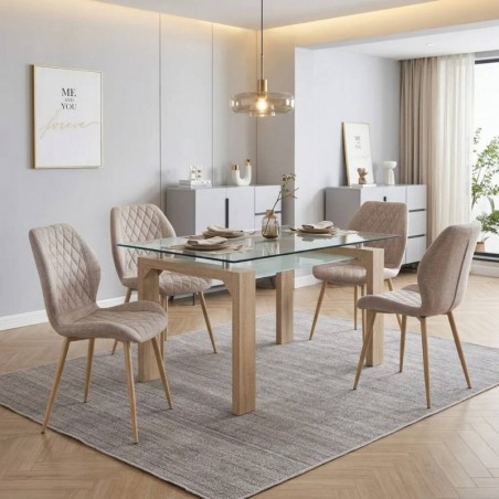 Pack Mesa de Jantar Sensei (Cambria) + 4 Cadeiras de Sala Selma (Beige)