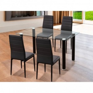 Pack Mesa de Cozinha YURI (Pernas Pretas) + 4 Cadeiras EMI (Preto)