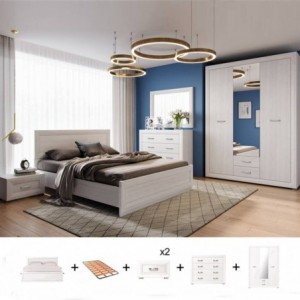Pack Quarto Completo Marcus c/ Roupeiro + Estrado (200x160cm) Pack Quarto Completo Marcus c/ Roupeiro + Estrado (200x160cm)