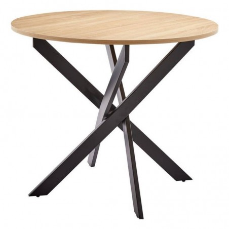 Mesa de Jantar Fixa Redonda Carvalho c/ Pernas Pretas Bolton (90x75cm)