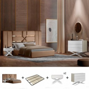 Pack Quarto Completo Bianca + Estrado + 2 Mesas de Cabeceira e Cómoda Shine Pack Quarto Completo Bianca + Estrado + 2 Mesas de Cabeceira e Cómoda Shine