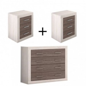 Pack 2 Mesas de Cabeceira Sara + Cómoda Sara (Pina/Trufa) Pack 2 Mesas de Cabeceira Sara + Cómoda Sara (Pina/Trufa)
