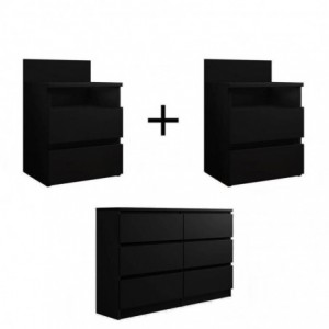 Pack 2 Mesas de Cabeceira Malwa M1 + Cómoda Malwa M6 (Preto) Pack 2 Mesas de Cabeceira Malwa M1 + Cómoda Malwa M6 (Preto)