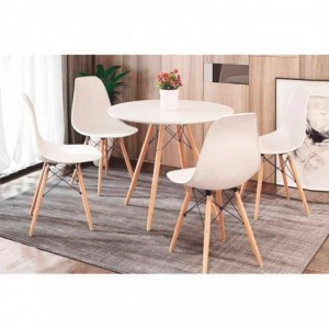 Pack Mesa Dinamarca Redonda (Branco) + 4 Cadeiras Dinamarca (Branco) Pack Mesa Dinamarca Redonda (Branco) + 4 Cadeiras Dinamarca (Branco)